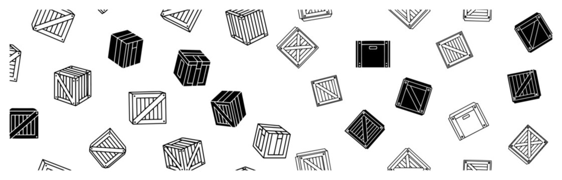 Wooden crates and shipping boxes seamless pattern in minimalist line art style