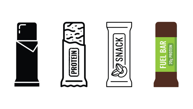 Four different types of energy bars on white background