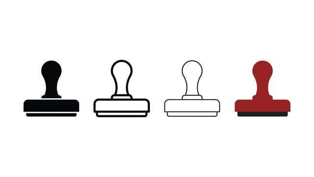 Four different colored rubber stamp icons on white background