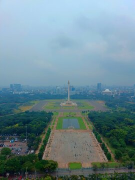 Aerial View of Monumen Nasional (Monas) and Jakarta City Skyline, Indonesia &ndash; May 17, 2024