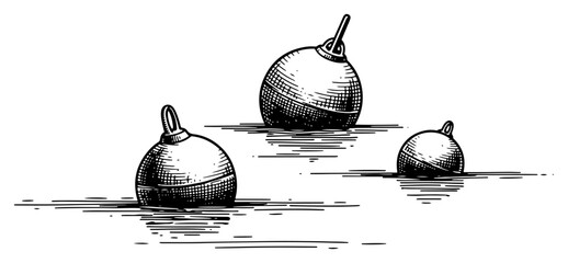 Floating maritime buoys in water surface in detailed vintage engraving style © AnimalZOO