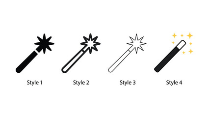 Four different magic wand styles with starburst effects on white background © Vector designer