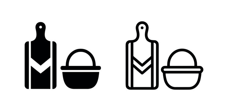 Mandoline slicer and kitchen bowl icon