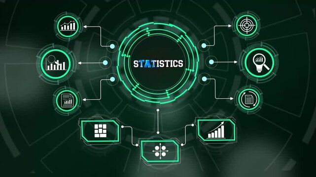 Statistics analytics screen monitoring industrial market share distribution logs and automated business performance values