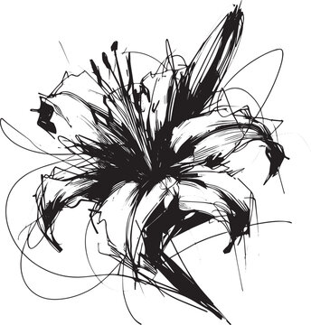 Expressive floral drawing with flowing ink lines and chaotic bea