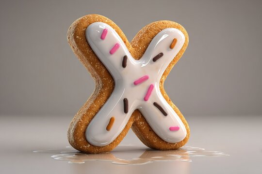  3d X letter with the biscuit texture and shape 