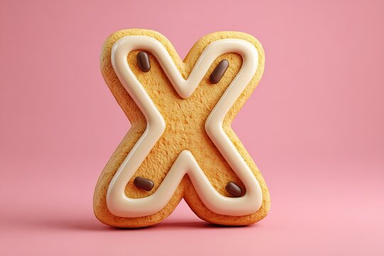 cute cartoon style 3d X letter with the biscuit texture and shape 