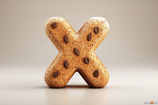 cartoon style 3d X letter with the biscuit texture