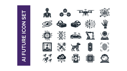 Fototapeta premium AI future icon set with technology and innovation symbols on white background