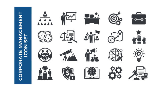 Corporate management icons on white background for business concepts  finance and marketing symbols