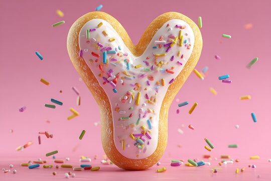 colorful sprinkles 3d Y letter with donut texture