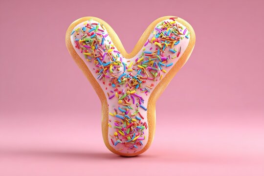 Donut Y letter with texture and colorful sprinkles 