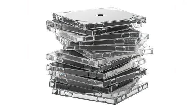 Stack of empty CD or DVD jewel cases isolated on white background