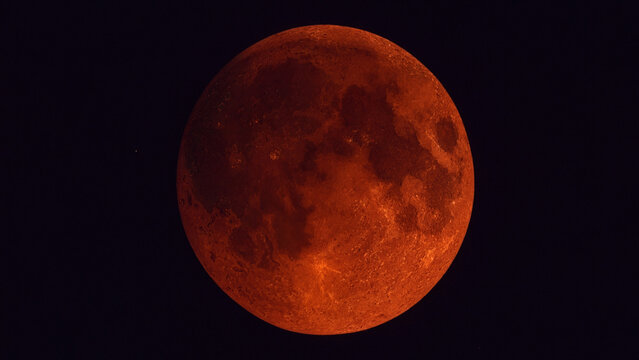 Detailed Blood Moon Against Dark Night Sky