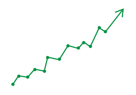 Green stock market line chart growth arrow financial trend icon png file with transparent background