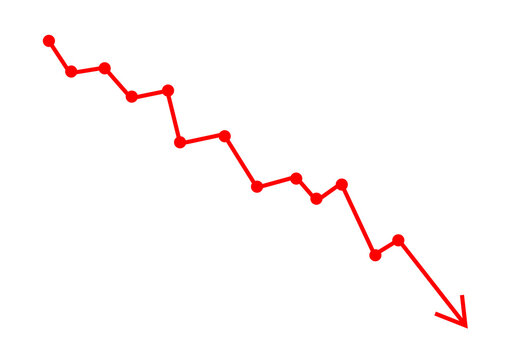 Red stock market line chart decline arrow financial loss trend icon png file with transparent background