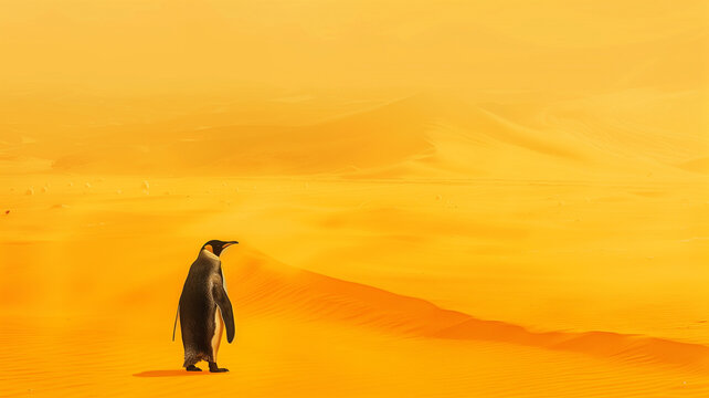 Ping&uuml;ino caminando sobre las dunas del desierto