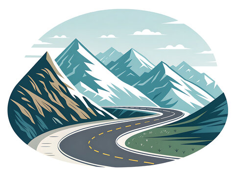 Modern minimal vector illustration of the Rohtang Pass, isolated on white background, winding mountain road, clean geometry