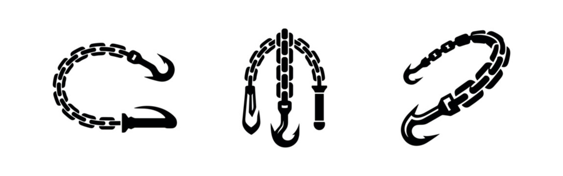 Chain Weapons and Grappling Hooks Icon Set - Fantasy and Combat Tools