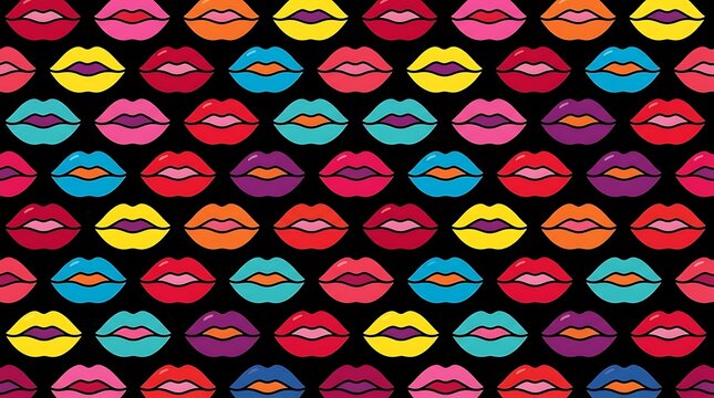 Colorful pop art lips seamless pattern on a black background