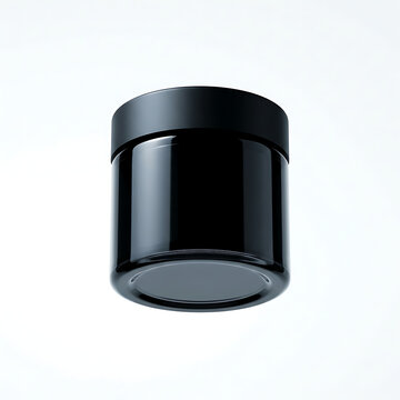 Premium black glossy cosmetic jar mockup with matte lid for cream or pomade on white background