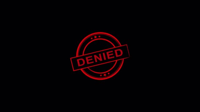 denied stamp animation on transparent background. Red stamp Banned business imprint animation with black background denied stamp video. Stamp with the text  Denied animation
