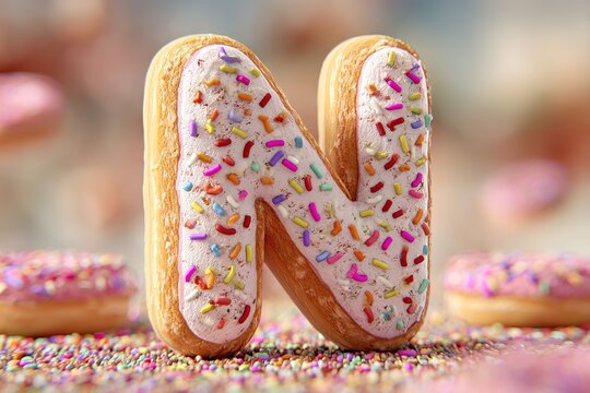 cute cartoon style 3d "N" letter with donut texture