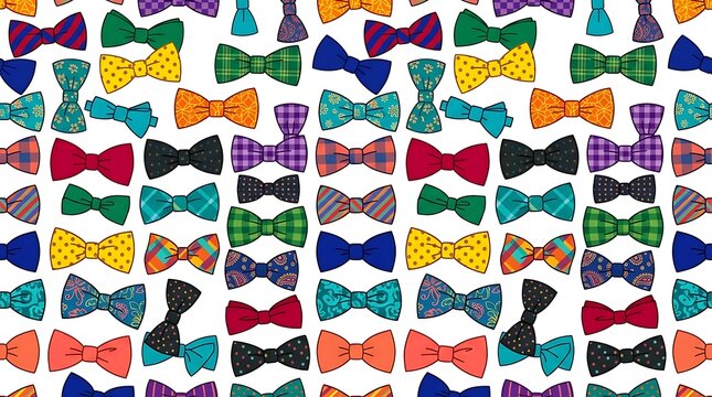 Seamless pattern of various colorful hand drawn bow ties