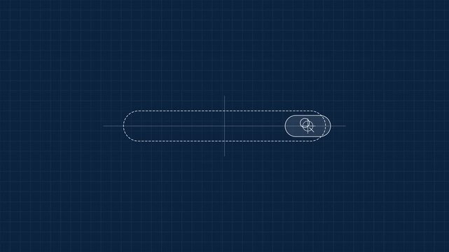 Digital search bar loading animation featuring teal progress on a dark blue technical blueprint grid interface.