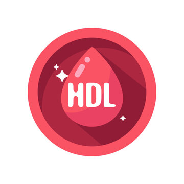 Modern Red Circle Icon with HDL Text and Blood Drop Symbol for Good Cholesterol Health Care