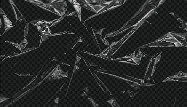 Abstract vector graphic illustration featuring crinkled plastic film texture with sharp highlights and dark transparent folds for creative design overlays