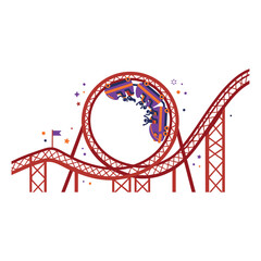 Roller Coaster Amusement Park Vector Illustration © archizz