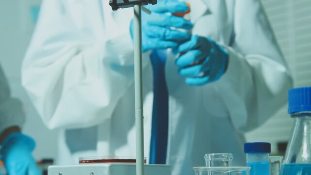 Glass vial, pipette and woman scientist in laboratory for medical study, research or experiment. Test tube, dropper and professional female person with chemical liquid for pharmaceutical innovation.