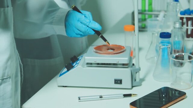 Glass vial, pipette and woman scientist in laboratory for medical study, research or experiment. Test tube, dropper and professional female person with chemical liquid for pharmaceutical innovation.