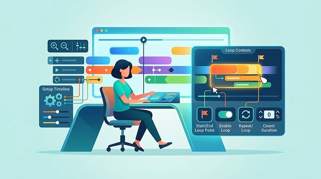 Female multimedia editor working on digital timeline software