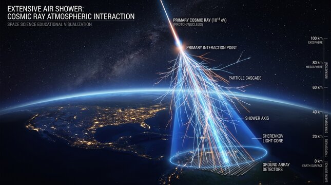 Scientific Visualization of an Extensive Air Shower and Cosmic Ray Atmospheric Interaction Over Earth