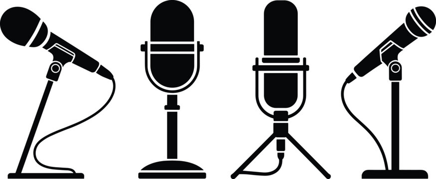 Microphone silhouettes studio recording equipment for podcasts and vocal performances