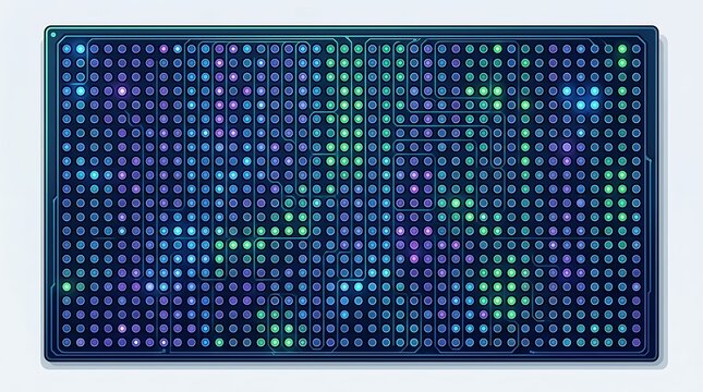 Digital electronic circuit board with glowing led grid panel