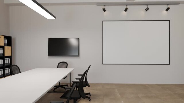 3D Illustration of Modern Office Workspace Bookshelf with Binders and Wooden Cabinet Doors