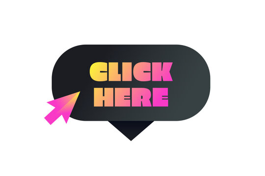 Click here black vector banner with a pink and yellow gradient arrow
