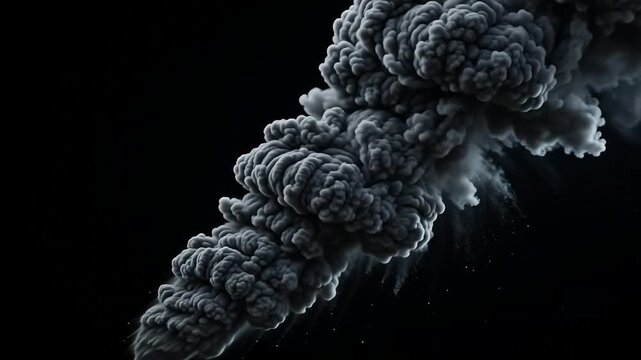 Dense dark smoke billowing on black background