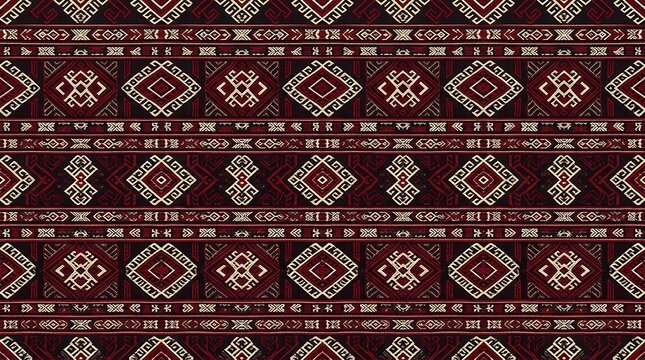 Traditional ethnic tribal geometric pattern in burgundy and black