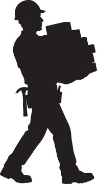 Black Construction Worker Carrying Bricks Silhouette Icon Vector Illustration Design
