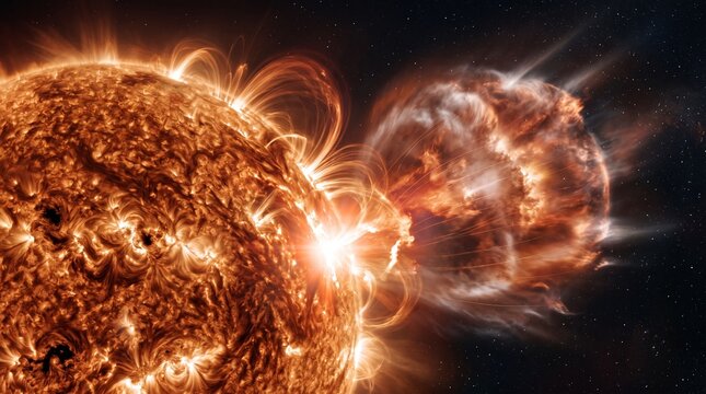 Massive Solar Flare and Coronal Mass Ejection Erupting from the Sun Surface in Deep Space