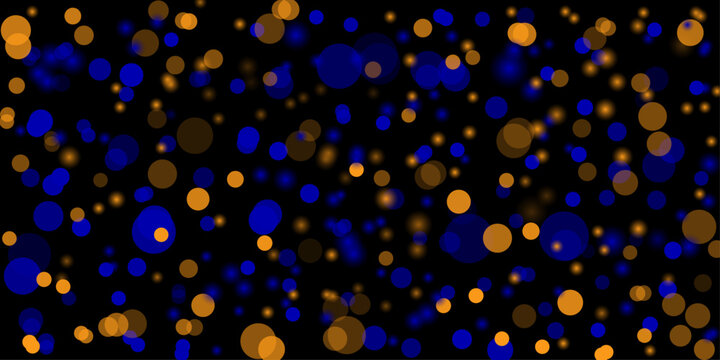Abstract bokeh light effect golden and blue circles on black background
