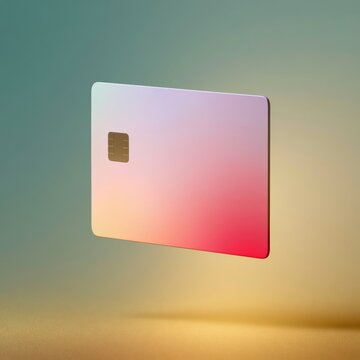 Payment card with colorful gradient design and EMV chip floating against an abstract background