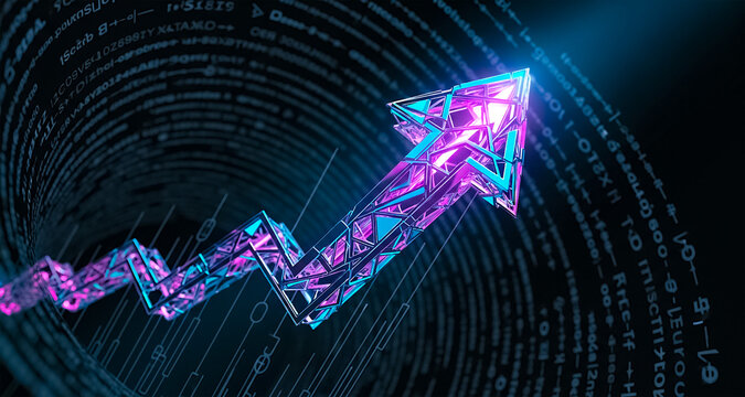 Upward Growth Arrow with Digital Data Background