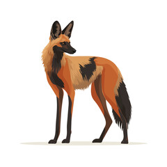 Flat 2D minimalist illustration of a Maned Wolf, modern vector design with white background. © MiniVex