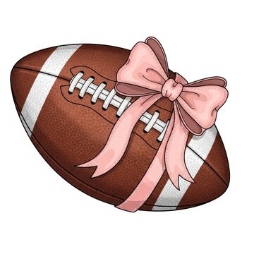 American football with pink ribbon bow illustration.