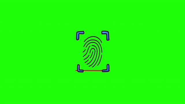 Animated fingerprint doodle icon, hand-drawn flat vector line art with wiggle effect, looping motion graphic for biometric security and technology design